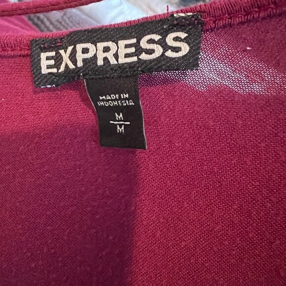 Express Burgundy Oversize Blouse with Low cut front & back, Size Medium - Picture 3 of 4